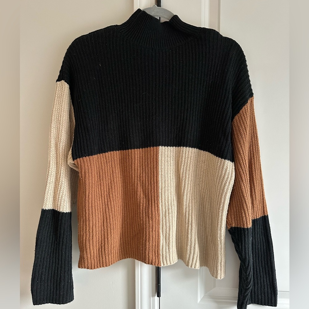Colorblock Sweater in Black, Brown, and Cream